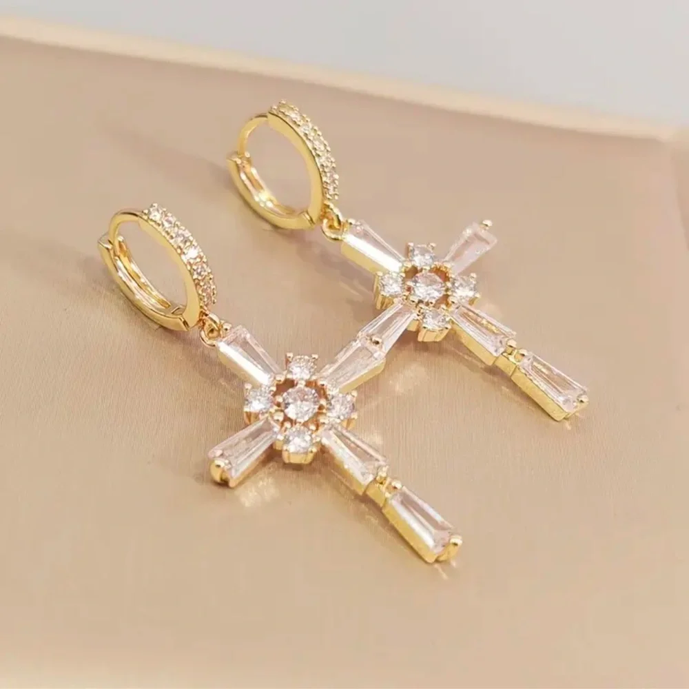 14k Gold Plated Cross Earrings